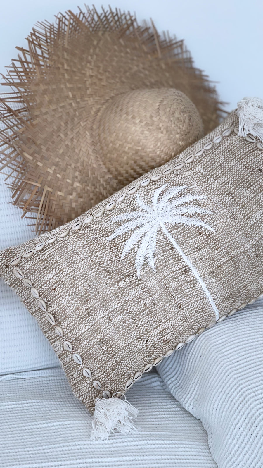 Palm Tree cushion Cover with Shells