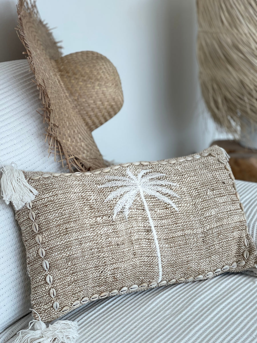 Palm Tree cushion Cover with Shells