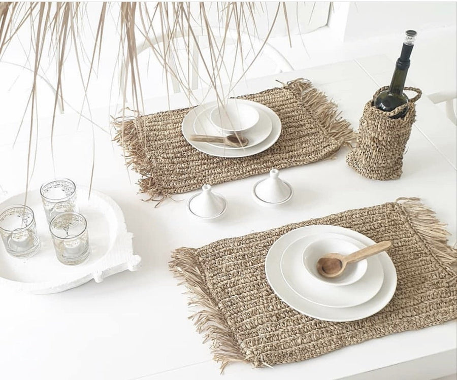 De Fringe Raffia Placemat Rechthoekig - Naturel