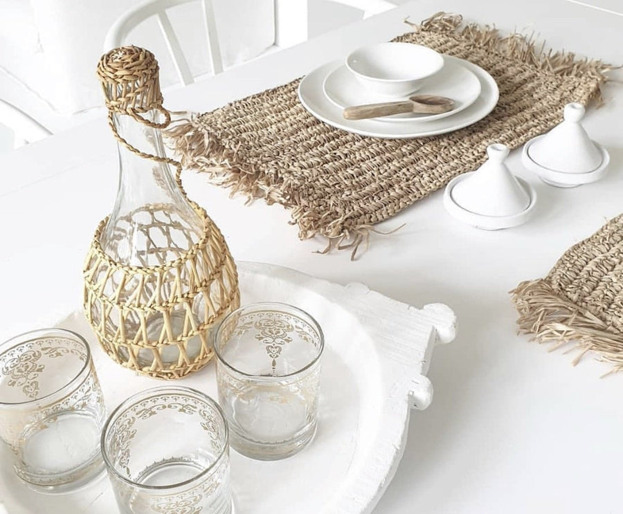 De Fringe Raffia Placemat Rechthoekig - Naturel